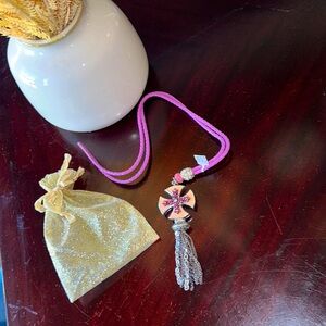 🆕F.A.I.T.H. Jewelry Think Pink CROSS & TASSEL✝️ JEWELED CROSS Orchid 30” Cord💕